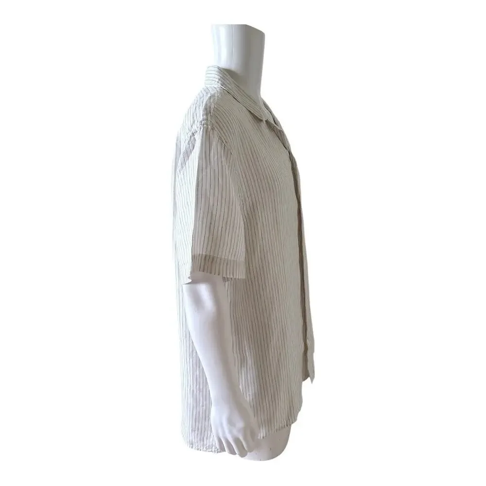 Banana Republic Linen Shirt Mens XL Relaxed Fit Striped Short Sleeve Button Up